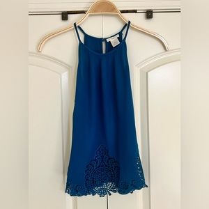 InTu Peekaboo Sleeveless Top - Prussian Blue Size Small